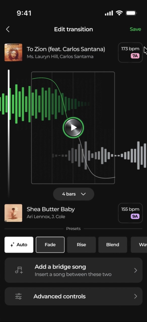 The redesigned Spotify Mix edit-transition screen in motion