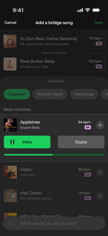 Bridge song intro preview playing