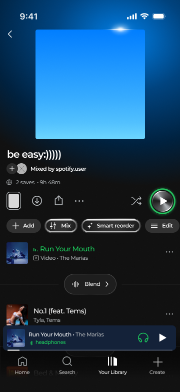 Playlist with inline transition chips