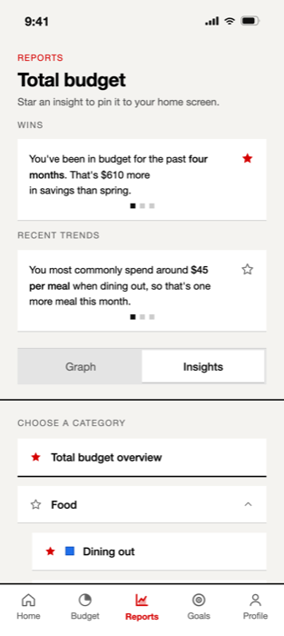 Reports insights — wins and recent trends, pinnable to home