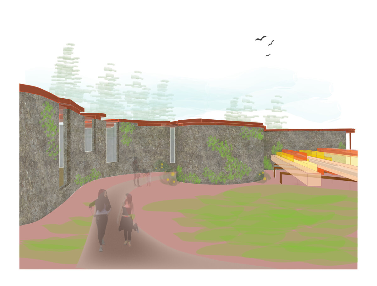 Boat house aerial render on the river